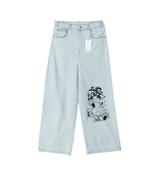 WIDE LEG DENIM PANT BLUE