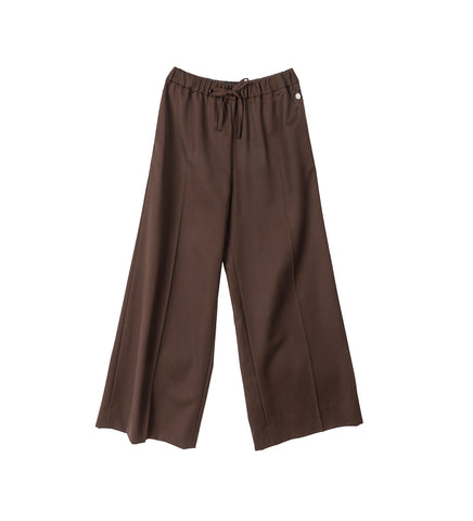 WIDE LEG DRAWSTRING TROUSER W/ DAISY EMB CHOCOLATE