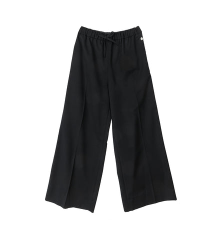 WIDE LEG DRAWSTRING TROUSER W/ DAISY EMB BLACK