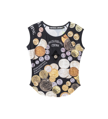 ANGELICA COIN SHORT SLEEVE TOP BLACK/MULTI
