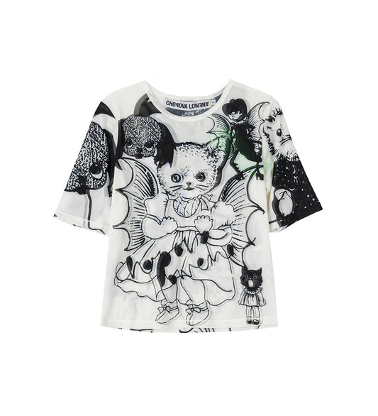 CAT CONSORT SHORT SLEEVE MESH TOP BLACK/WHITE