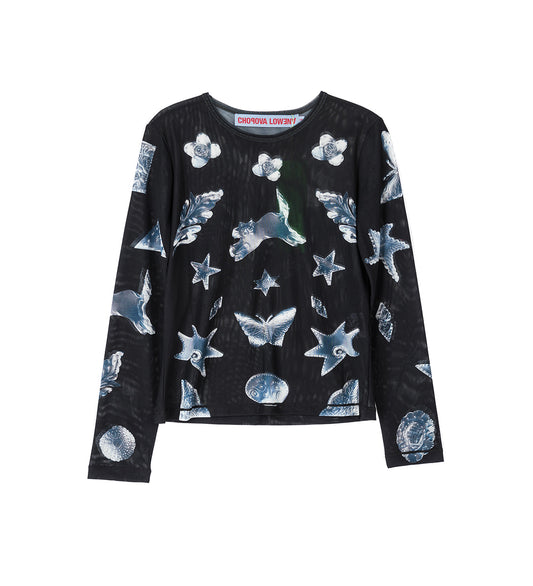 WORKSHOP MESH LONG SLEEVE TOP BLACK