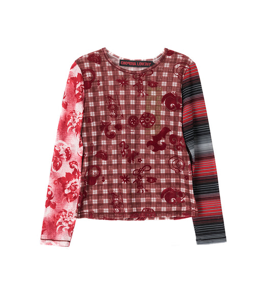 TRIGGER FLOCKED MESH LONG SLEEVE TOP MULTI