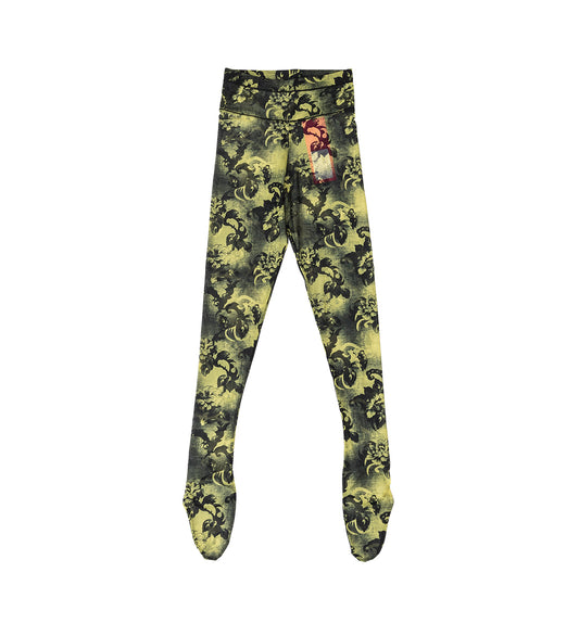 FLORAL MESH LEGGINGS BLACK AND CREAM