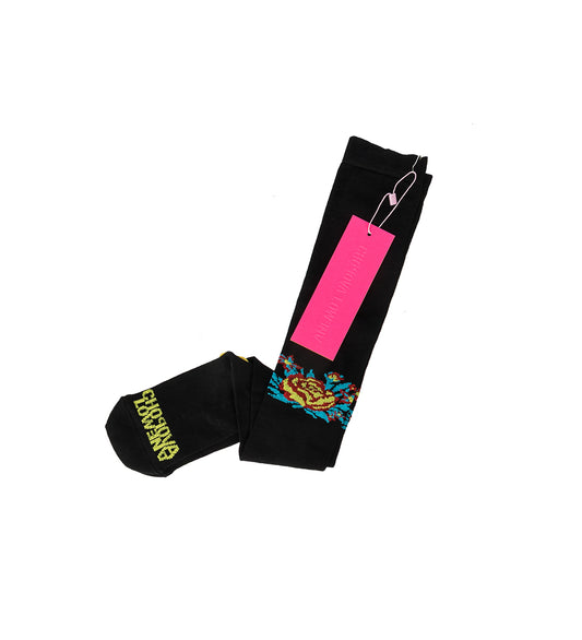 BLACK BOUQUET SUPER LONG SOCKS BLACK MULTI