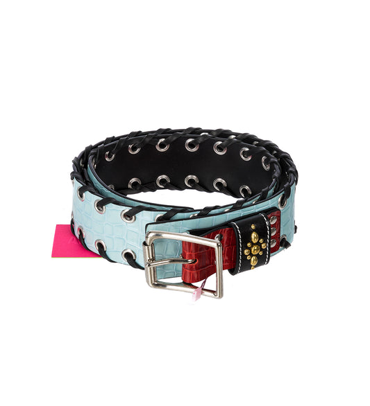 CARTER CROC TROUSER BELT BLUE AND RED