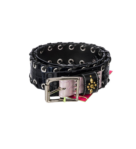 FREI CROC TROUSER BELT BLACK AND PINK