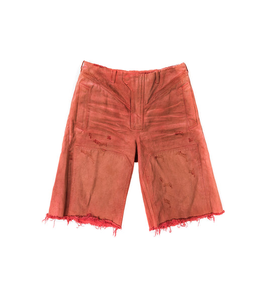 DISTRESSED DENIM SHORTS RED