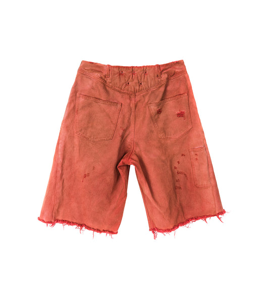 DISTRESSED DENIM SHORTS RED