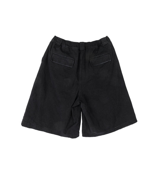 WIDE LEG WORN DENIM SHORTS BLACK