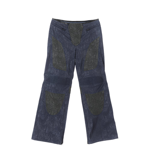SCI-FI BIKER LEATHER TROUSERS BLUE/BLACK