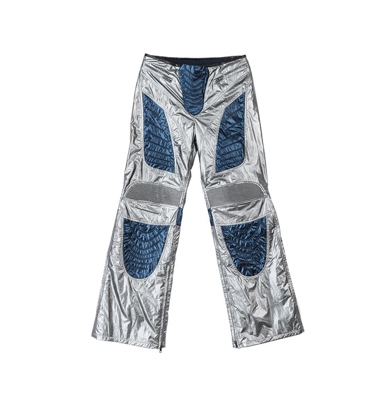 SCI-FI BIKER LEATHER TROUSERS SILVER/BLUE