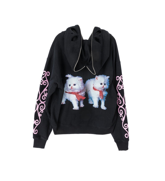 HAPPY KITTEN BUTTERFLY HOODIE BLACK