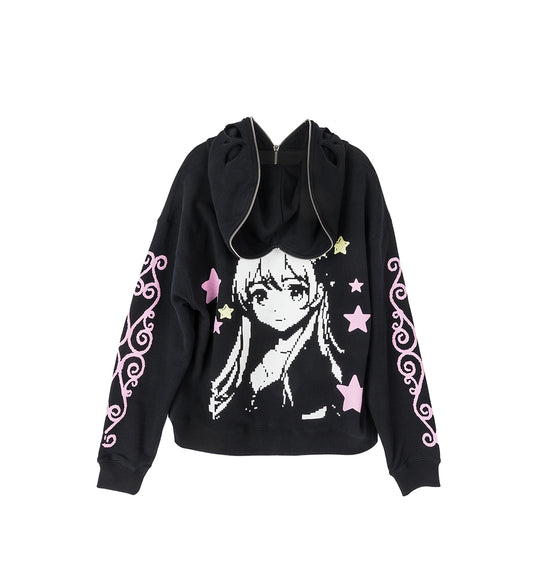 HAPPY MANGA BUTTERFLY HOODIE BLACK