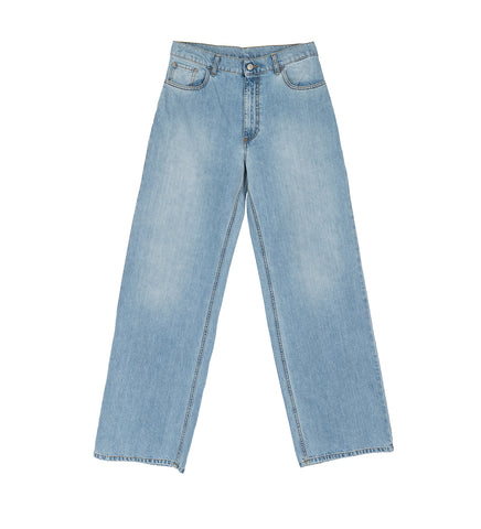 WIDE LEG JEANS WITH BUCKLE MID BLUE