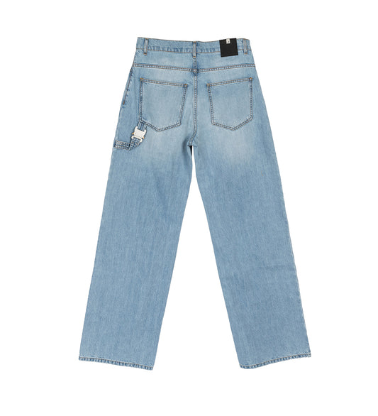 WIDE LEG JEANS WITH BUCKLE MID BLUE