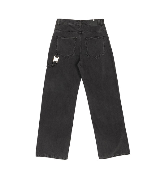 WIDE LEG JEANS WITH BUCKLE WASHED BLACK