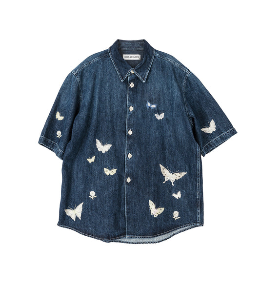 BEYOND SHIRT SHORTSLEEVE WESTERN BLUE BUTTERFLY