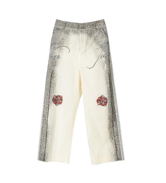 THE MULTI-TATTOO TAILORED PANTS ECRU/BLACK/RED