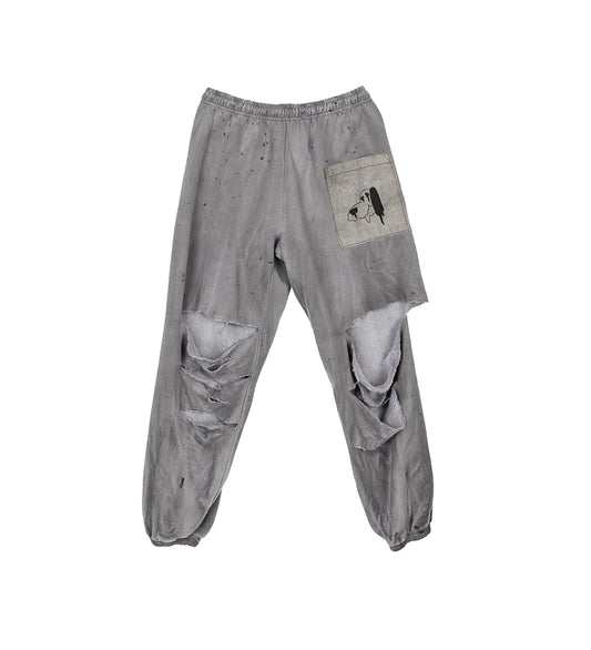 MELTING SNOOPY POCKET DESTROYED SWEAT PANT DIRTY CHARCOAL
