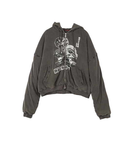 WADDED HOODIE WASHED BLACK / REAPER RAMPAGE