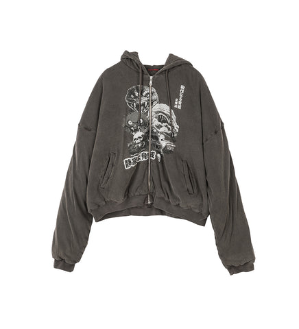 WADDED HOODIE WASHED BLACK / REAPER RAMPAGE