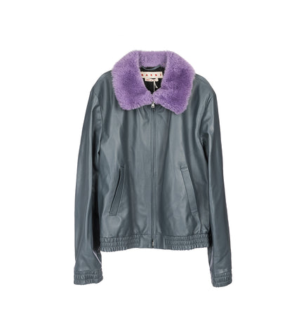 FUR COLLARED BOMBER JACKET TRUFFLE