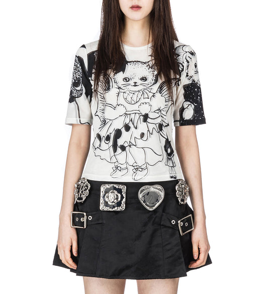 CAT CONSORT SHORT SLEEVE MESH TOP BLACK/WHITE