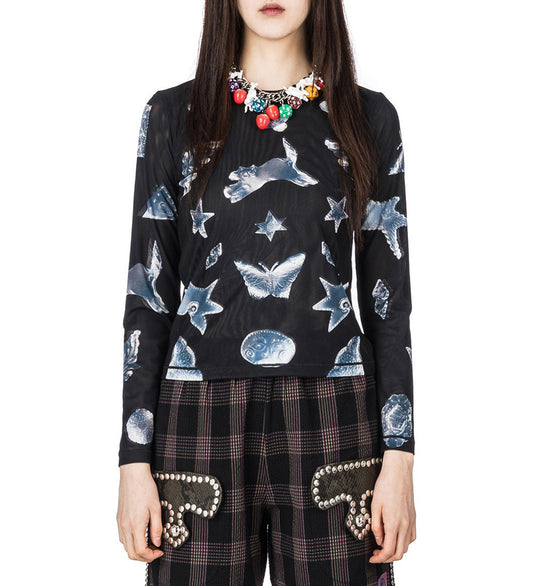 WORKSHOP MESH LONG SLEEVE TOP BLACK