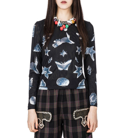WORKSHOP MESH LONG SLEEVE TOP BLACK