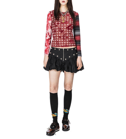 TRIGGER FLOCKED MESH LONG SLEEVE TOP MULTI