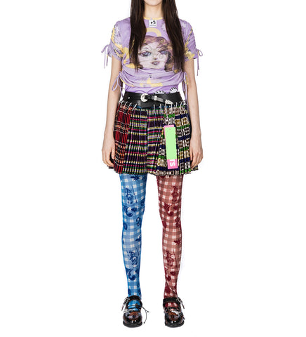 PLAID FLOCKED MESH LEGGINGS MULTI