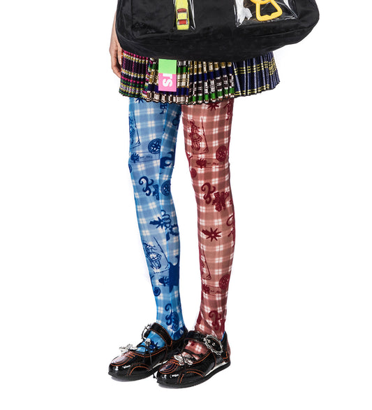 PLAID FLOCKED MESH LEGGINGS MULTI