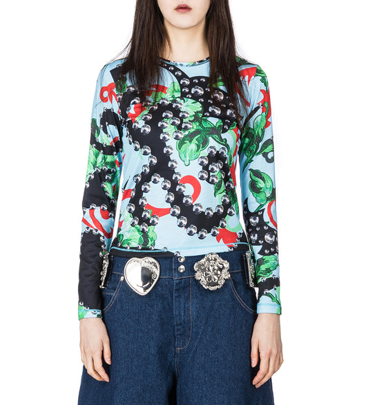SPANGLE TANGLE FITTED JERSEY TOP MULTI