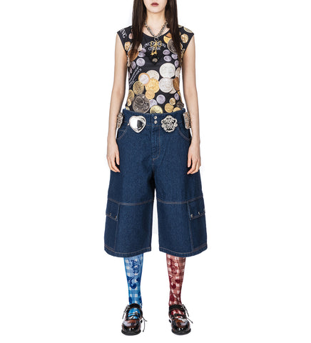 ANGELICA COIN SHORT SLEEVE TOP BLACK/MULTI