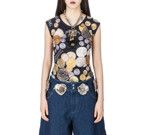 ANGELICA COIN SHORT SLEEVE TOP BLACK/MULTI