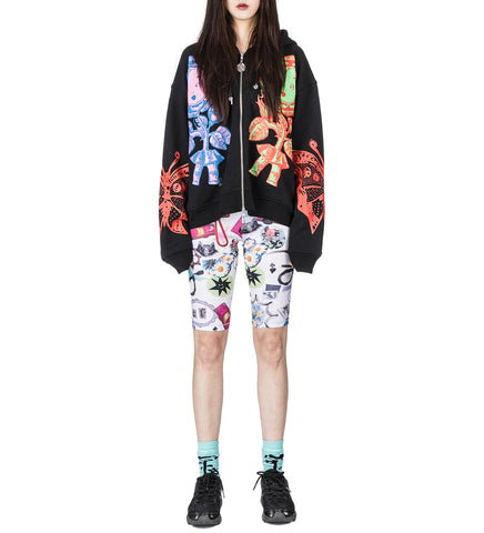 DOUBLE ROSE BUD ZIP HOODIE BLACK