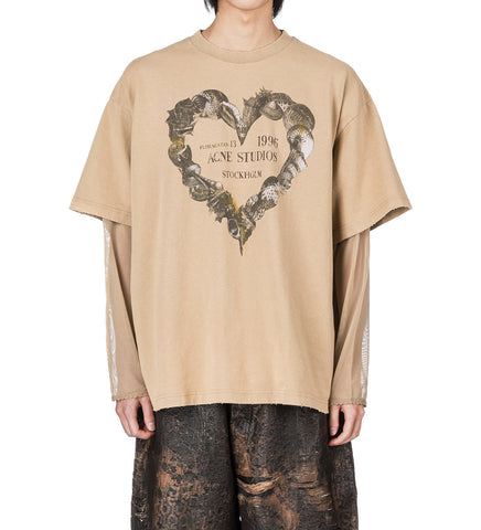 LAYERED PRINT T-SHIRT SAND BEIGE