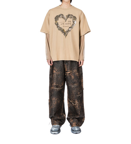LAYERED PRINT T-SHIRT SAND BEIGE