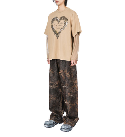 LAYERED PRINT T-SHIRT SAND BEIGE