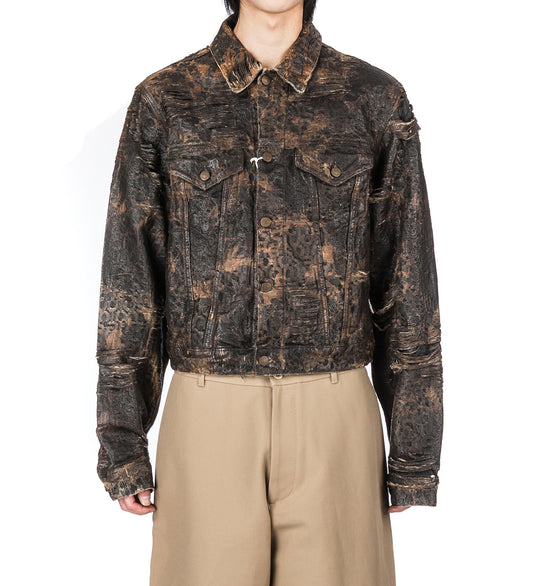 DISTRESSED MONOGRAM REGULAR FIT DENIM JACKET BROWN