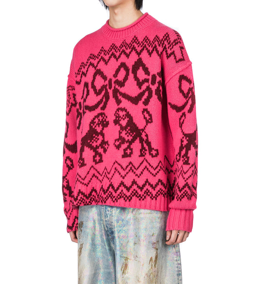 JACQUARD RIBON & DOG SWEATER PINK/RED