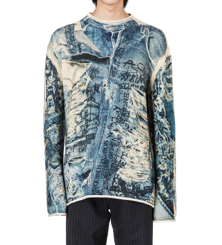 TROMPE L'OEIL PRINT SWEATER DENIM BLUE