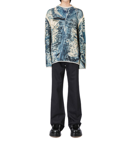 TROMPE L'OEIL PRINT SWEATER DENIM BLUE