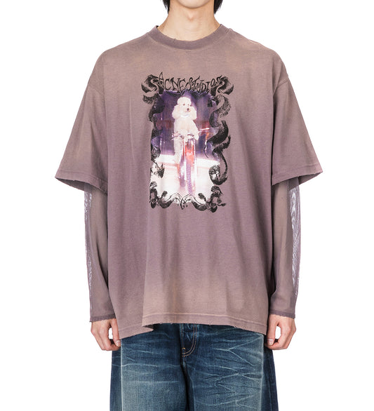 LAYERED PRINT T-SHIRT DARK MAUVE