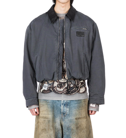 LEATHER COLLAR BOMBER BLOUSON ANTHRACITE GREY