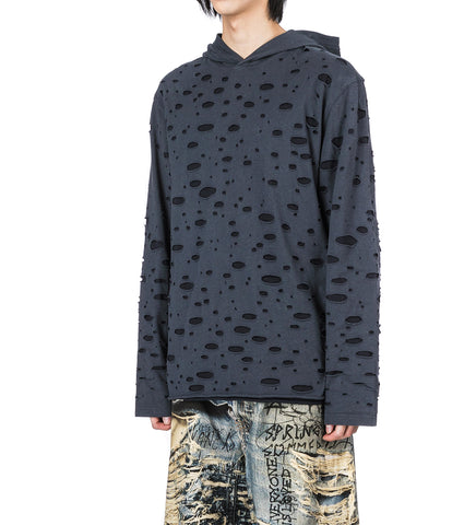 LAYERED DESTROYED HOODIE BLACK