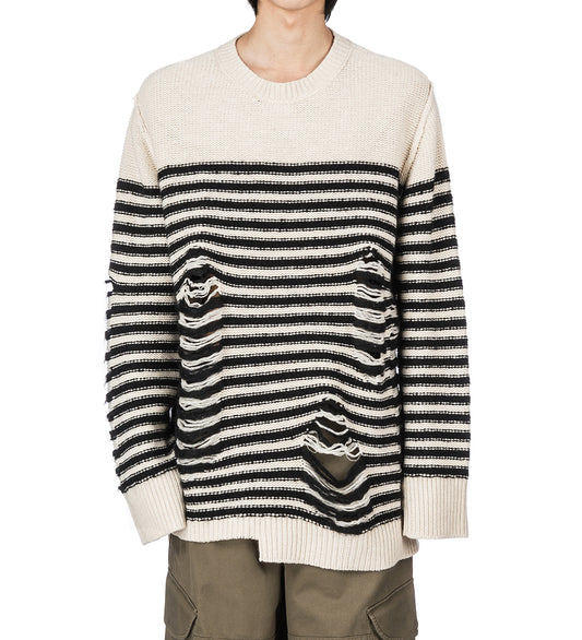 DISTRESSED STRIPE SWEATER BLACK/OATMEAL