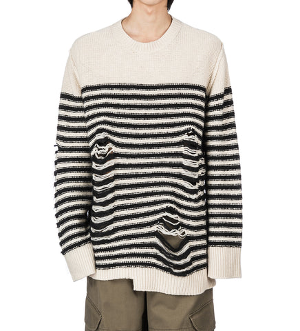 DISTRESSED STRIPE SWEATER BLACK/OATMEAL