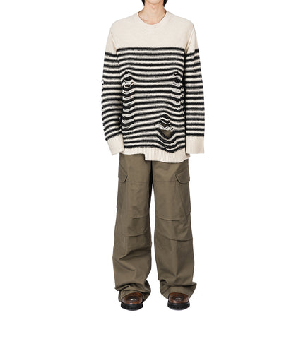 DISTRESSED STRIPE SWEATER BLACK/OATMEAL